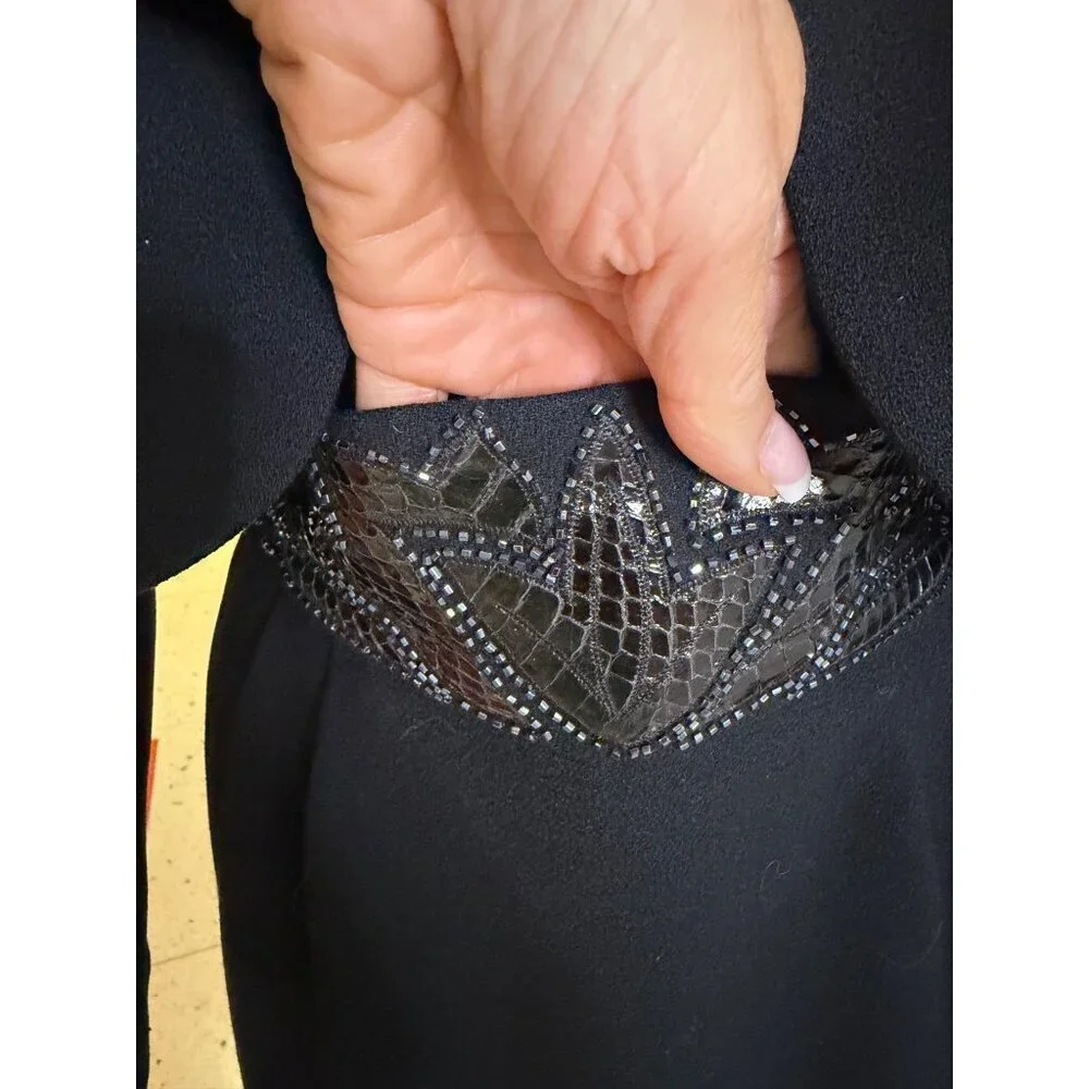 Nolan Miller Womens Bolero Jacket Skirt Set Size 6 Black Wool Snakeskin Beaded - Picture 6 of 13